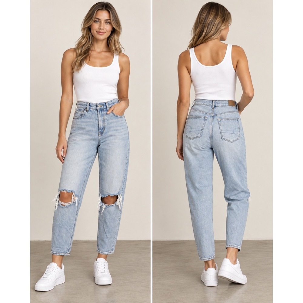 American Eagle Relaxed Mom Jeans Size 4 X-Long Light Wash